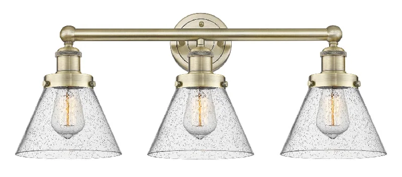 Industrial Lighting for Metal Fabrication ShopsEdison Three Light Bath Vanity