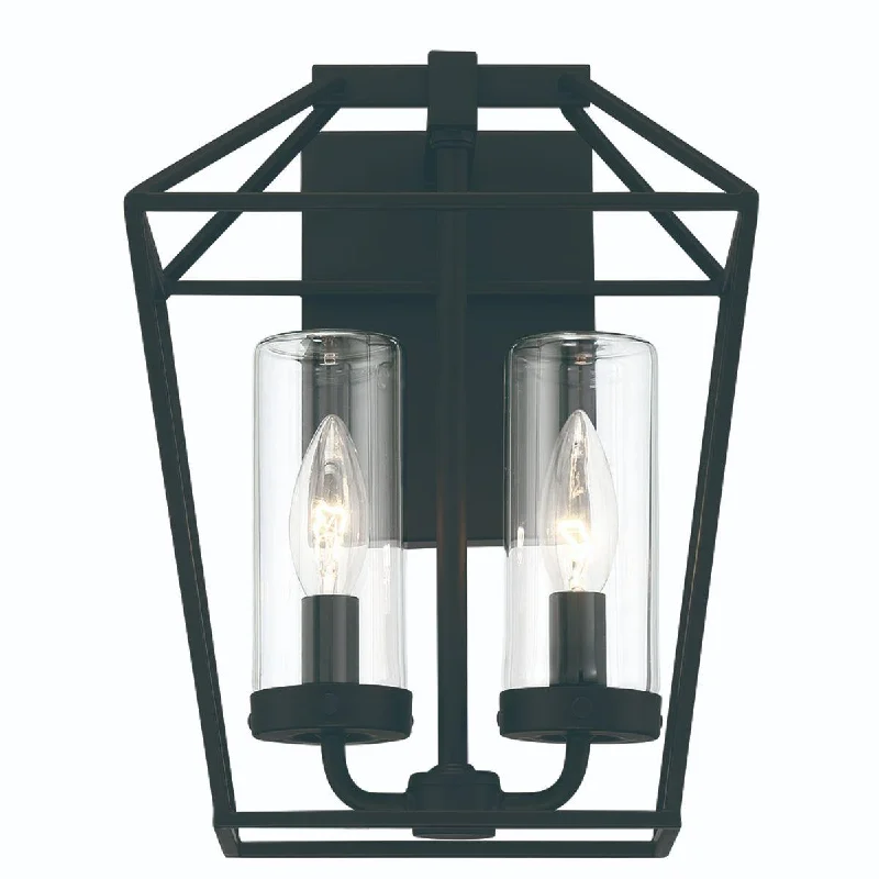 Waterproof Industrial Lighting for Wet AreasBastille 12 In. 2 Lights Outdoor Wall Sconce Satin Black Finish