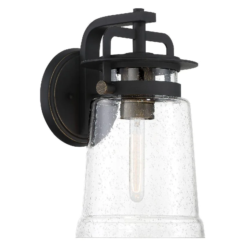 Durable Industrial Lighting for Harsh EnvironmentsMaribel Heights 12 in. Outdoor Wall Sconce Black & Gold Finish