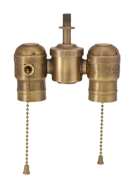 Chandeliers with Colored Glass for a Splash of ColorChandeliers with Colored Glass for a Splash of Color2-lite Cluster w Pull-chain Sockets Antique Brass