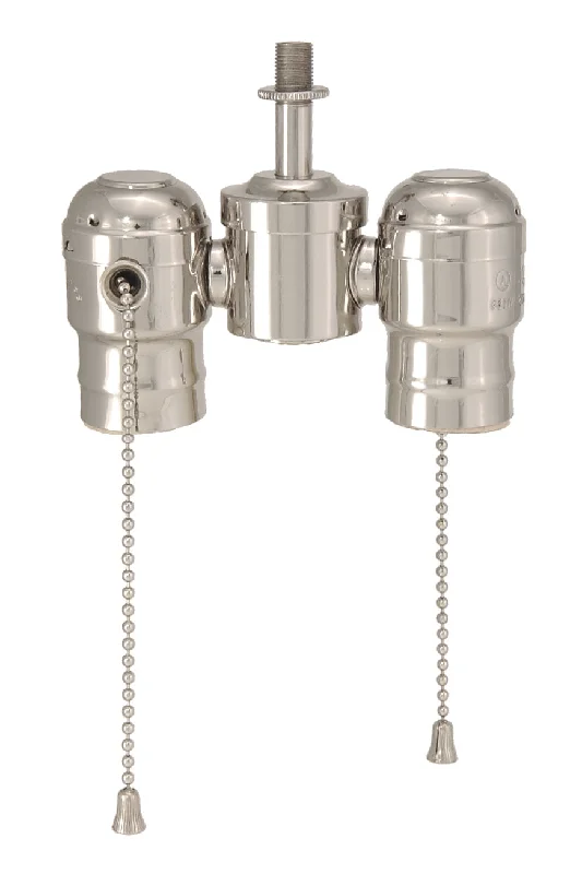 Chandeliers with Metal Frames in Gold FinishChandeliers with Metal Frames in Gold Finish2-lite Cluster w Pull-chain Sockets Nickel Plated
