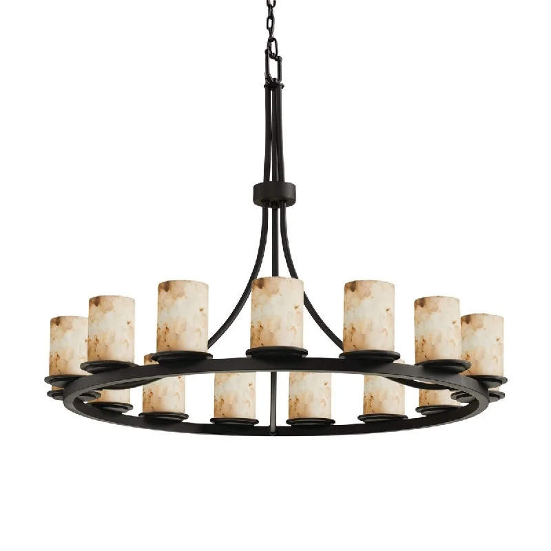 Chandeliers with Adjustable Height for Custom InstallationChandeliers with Adjustable Height for Custom InstallationAlabaster Rocks! Dakota 15-light Matte Black Ring Chandelier, Alabaster Rocks Cylinder w/ Flat Rim Shade