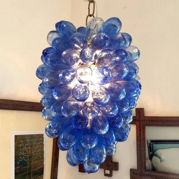 Chandeliers with Frosted Glass for a Softer Light DiffusionChandeliers with Frosted Glass for a Softer Light DiffusionBlown Glass Bubbles Chandelier Purple Grape Shape Balls