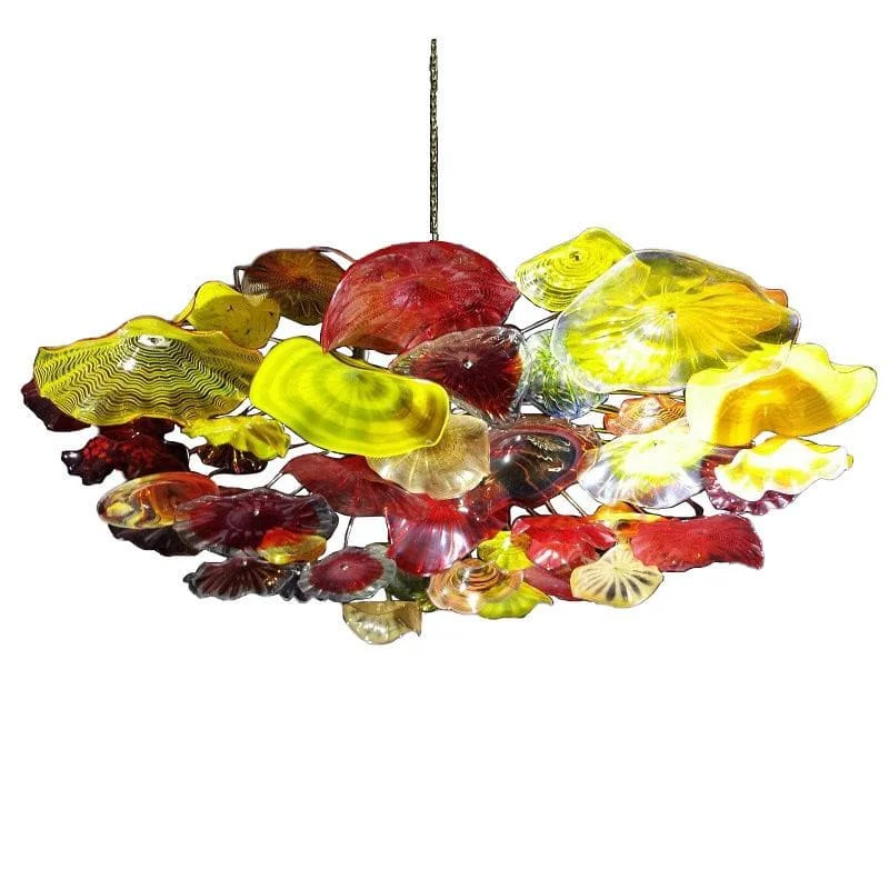 Chandeliers with Metal Frames in Bronze FinishChandeliers with Metal Frames in Bronze FinishColorful Blooms Fall Glass Plates Chandelier Lotus Shape