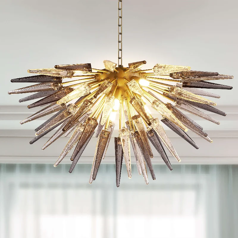Chandeliers with Candle - Style Bulbs for a Classic AestheticChandeliers with Candle - Style Bulbs for a Classic AestheticModern Blown Glass Chandeliers Clear And Grey Sting Half Sphere Shape