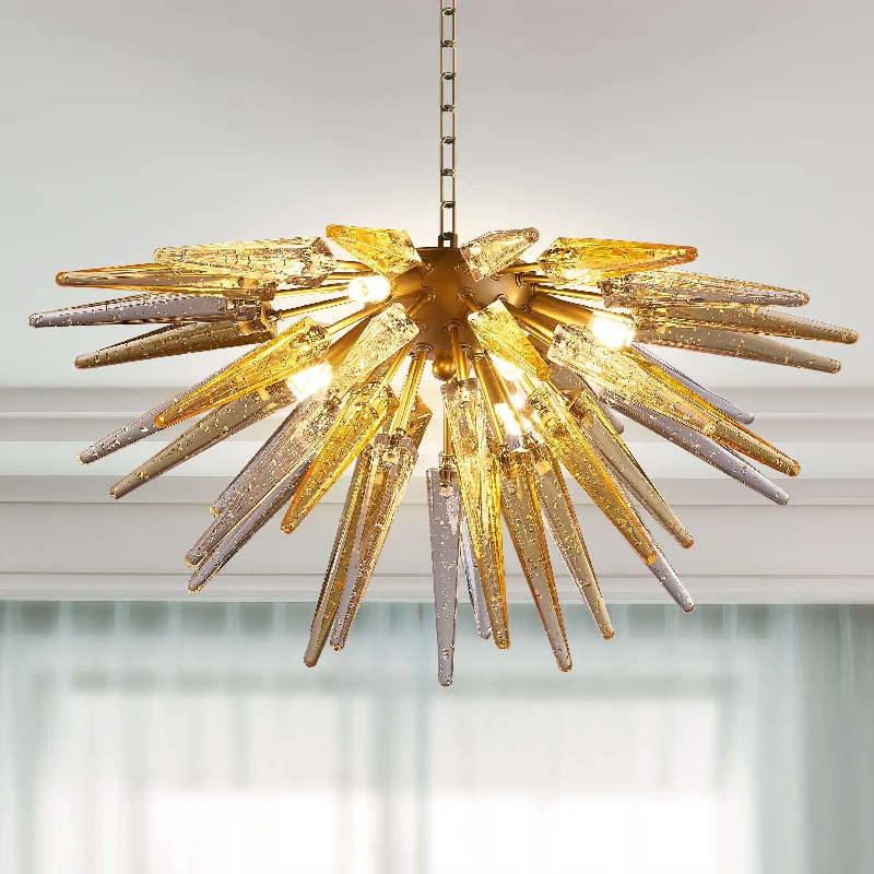 Chandeliers with Adjustable Height for Custom InstallationChandeliers with Adjustable Height for Custom InstallationModern Blown Glass Chandelier Clear And Amber Sting Half-Sphere Shape
