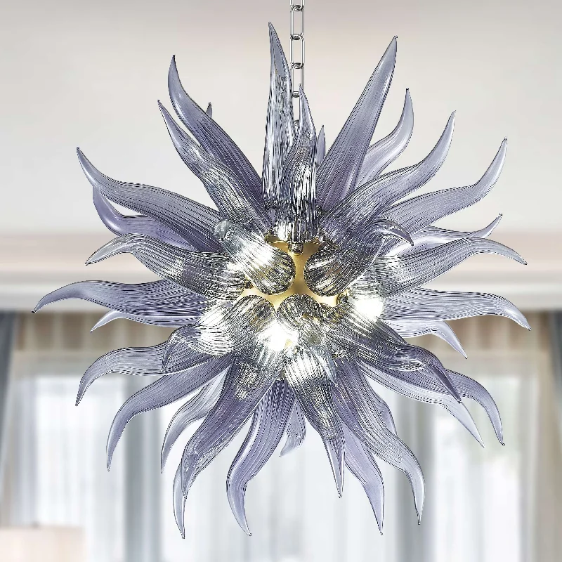 Chandeliers with Candle - Style Bulbs for a Classic AestheticChandeliers with Candle - Style Bulbs for a Classic AestheticModern Unique Blown Glass Chandelier Louse/Grey Star Burst
