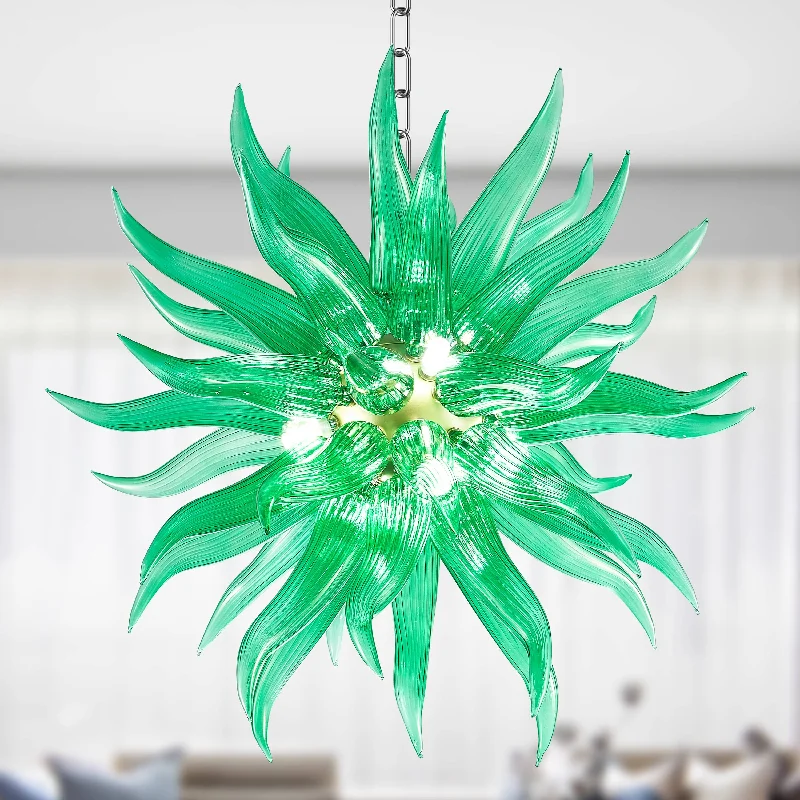 Chandeliers with Adjustable Height for Custom InstallationChandeliers with Adjustable Height for Custom InstallationContemporary Chihuly Style Blown Glass Chandelier Emerald Green