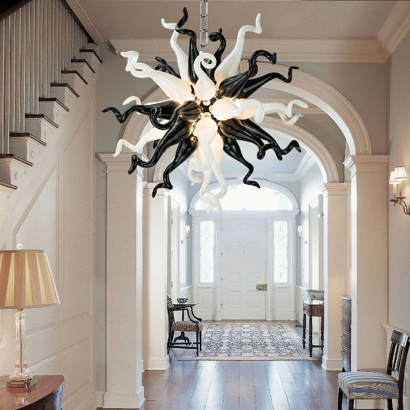 LED Chandeliers for Energy - Efficient LightingLED Chandeliers for Energy - Efficient LightingStarburst Blown Glass Chandelier Black And White Hand Blown