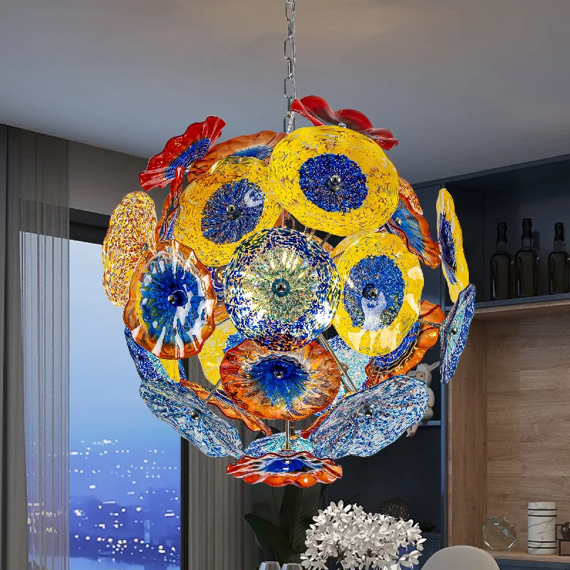 Victorian - Inspired Chandeliers with Ornate DetailsVictorian - Inspired Chandeliers with Ornate DetailsCeiling In Blooms Blown Glass Plates Chandelier Multi-Colors
