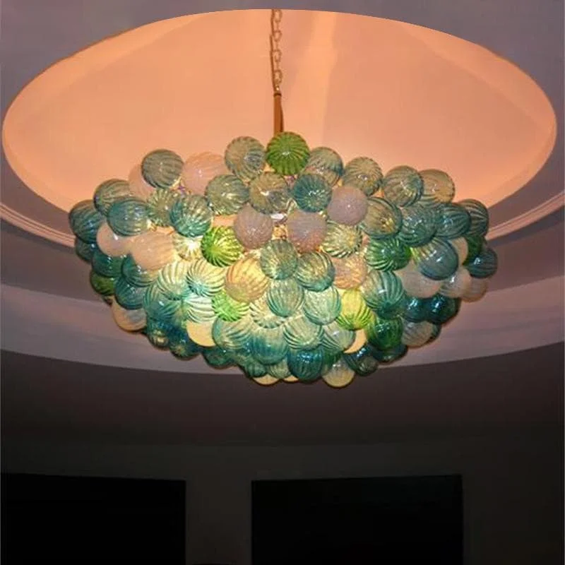 Chandeliers for Low Ceilings to Avoid OvercrowdingChandeliers for Low Ceilings to Avoid OvercrowdingBlown Glass Bubbles Chandelier Green And Orange Ribbed Balls