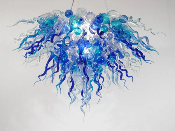 Chandeliers with Multiple Lights for Maximum IlluminationChandeliers with Multiple Lights for Maximum IlluminationSky And Cloud Blown Glass Chandelier Blue And Clear White Colors