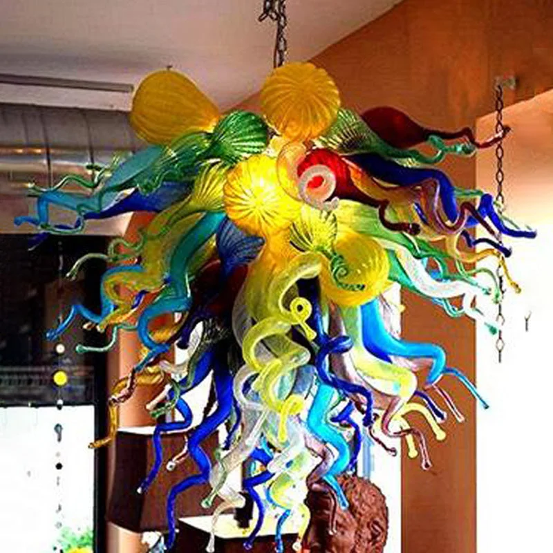 Chandeliers with Adjustable Height for Custom InstallationChandeliers with Adjustable Height for Custom InstallationBlown Glass Chandelier Chihuly Style Colorful Hand Blown