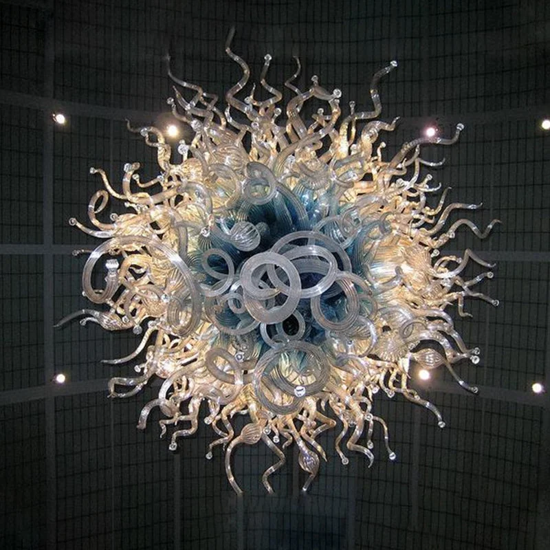Chandeliers with Murano Glass for a High - End Artistic TouchChandeliers with Murano Glass for a High - End Artistic TouchChihuly Type Blown Glass Chandelier Blue And Clear Ball Shape