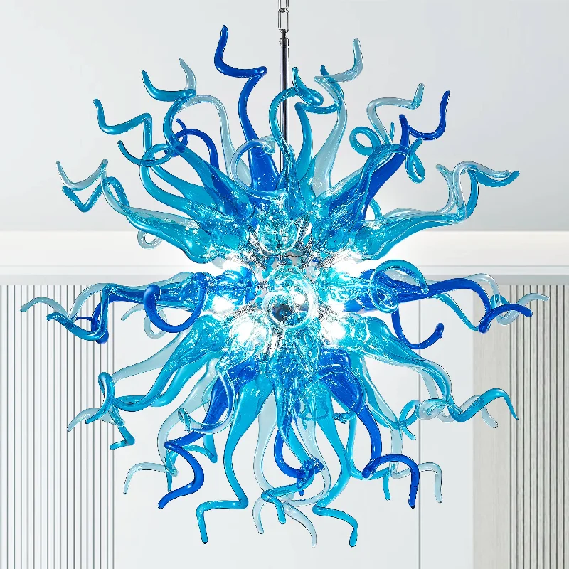 Bohemian - Style Beaded Chandeliers for Eclectic DecorBohemian - Style Beaded Chandeliers for Eclectic DecorChihuly Style Blown Glass Chandeliers Light Azure&Blue Sputnik Shape