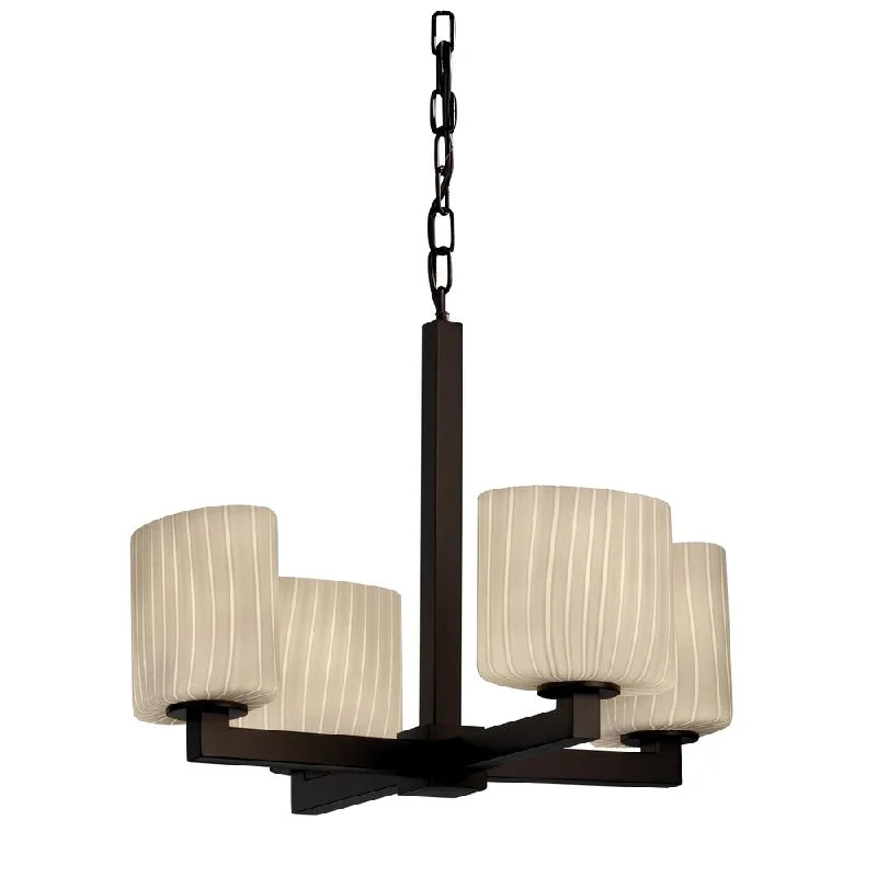 Chandeliers with Metal Frames in Bronze FinishChandeliers with Metal Frames in Bronze FinishFusion Modular 4-light Dark Bronze Chandelier, Ribbon Oval Shade
