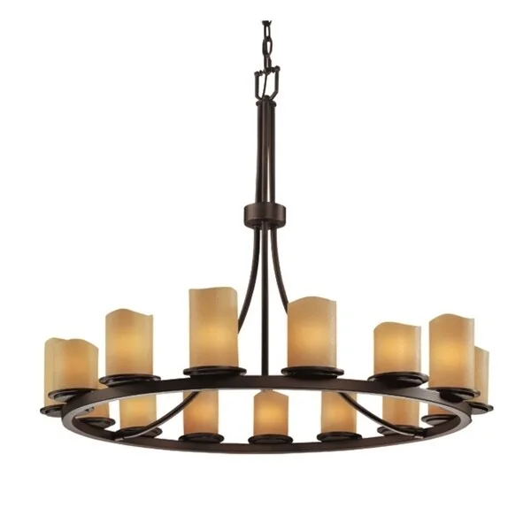 Chandeliers with Metal Frames in Copper FinishChandeliers with Metal Frames in Copper FinishJustice Design CandleAria Dakota 15-light Dark Bronze Chandelier, Amber Cylinder - Melted Rim Shade