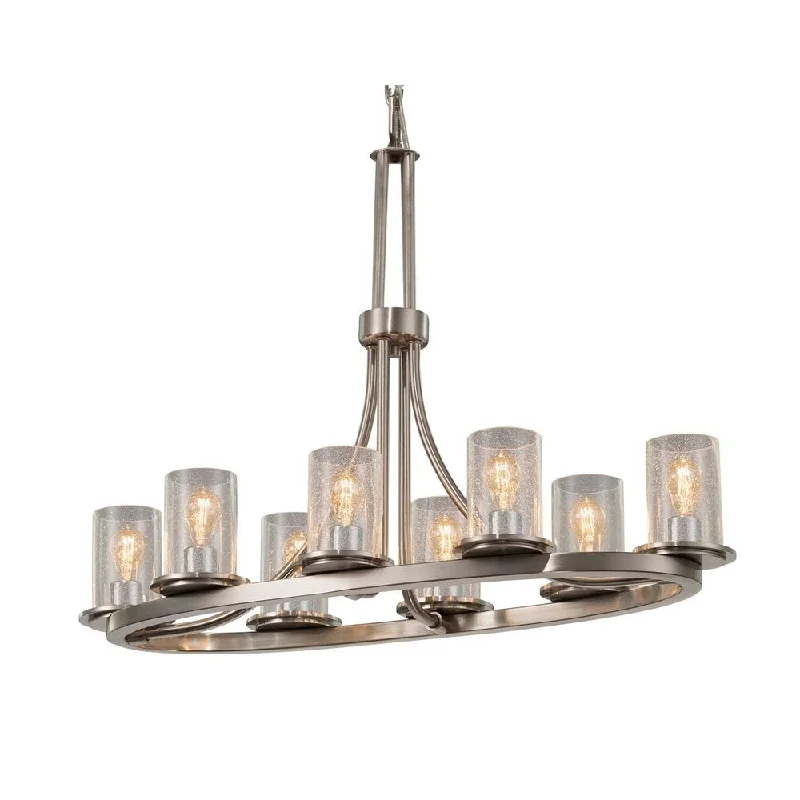 Chandeliers with Clear Crystal for a Sparkling EffectChandeliers with Clear Crystal for a Sparkling EffectJustice Design Fusion Dakota 8-light Brushed Nickel Oval Ring Chandelier, Seeded Cylinder w/ Flat Rim Shade - Brushed Nickel