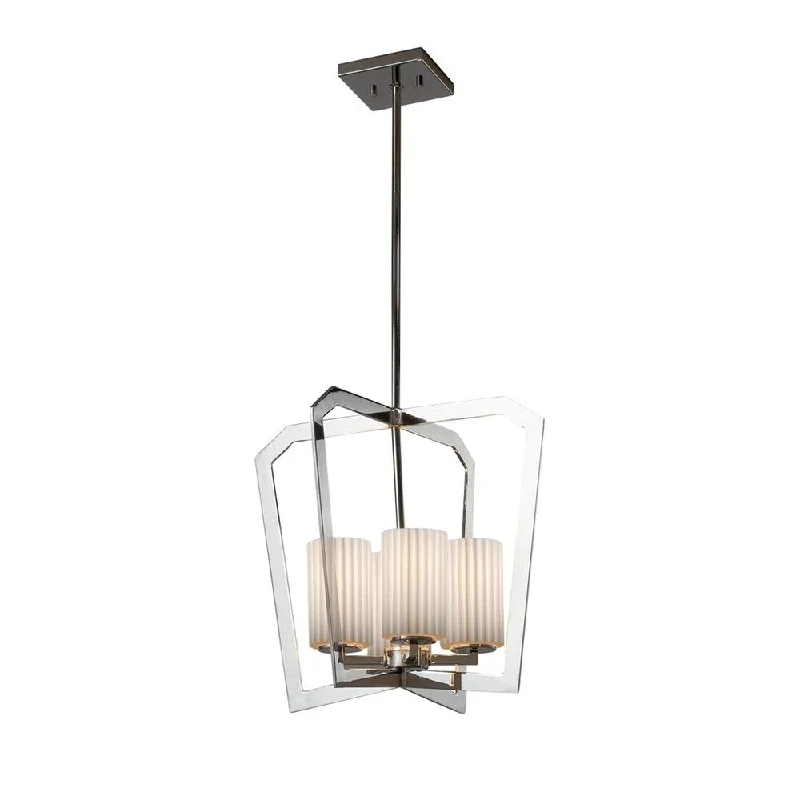 Chandeliers with Metal Frames in Silver FinishChandeliers with Metal Frames in Silver FinishJustice Design Limoges Aria 4-light Polished Chrome Chandelier, Pleats Cylinder - Flat Rim Shade