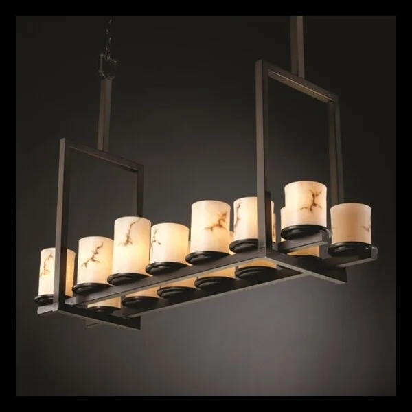 Chandeliers with Adjustable Height for Custom InstallationChandeliers with Adjustable Height for Custom InstallationJustice Design LumenAria Dakota 14-light Dark Bronze Chandelier, Faux Alabaster Cylinder - Flat Rim Shade