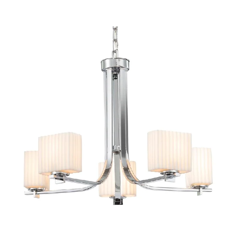 Chandeliers with Metal Frames in Silver FinishChandeliers with Metal Frames in Silver FinishJustice Design Porcelina Era 5-light Polished Chrome Chandelier, Rectangle Pleats Impressions - Polished Chrome