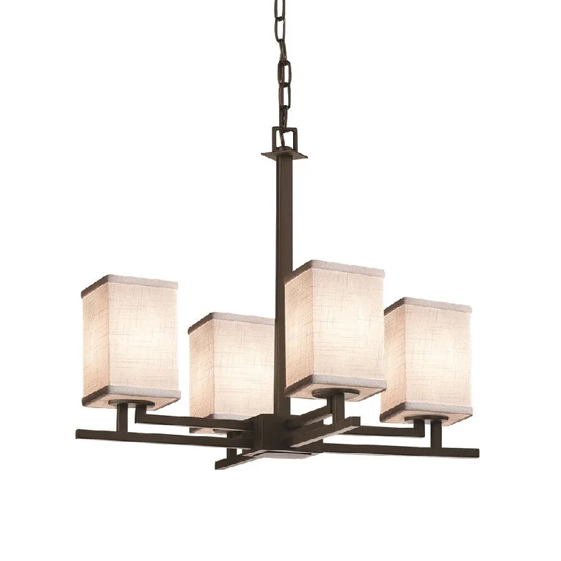 Chandeliers with Metal Frames in Bronze FinishChandeliers with Metal Frames in Bronze FinishJustice Design Textile Aero 4-light Dark Bronze Chandelier, White Square - Flat Rim Shade