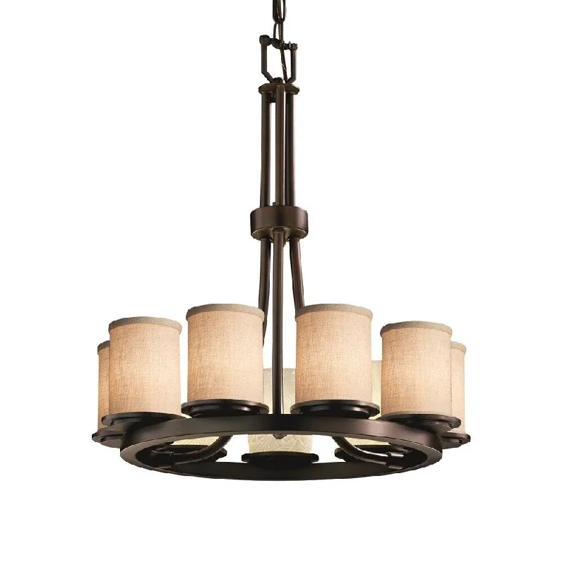 Chandeliers with Metal Frames in Silver FinishChandeliers with Metal Frames in Silver FinishJustice Design Textile Dakota 9-light Dark Bronze Chandelier, Cream Cylinder - Flat Rim Shade