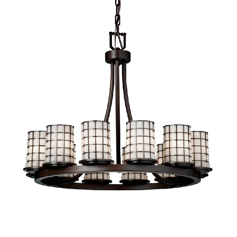 Chandeliers for High Ceilings to Fill Vertical SpaceChandeliers for High Ceilings to Fill Vertical SpaceJustice Design Wire Glass Dakota Dark Bronze 12-light Chandelier, Opal Cylinder Shade with Flat Rim and Grid Cage