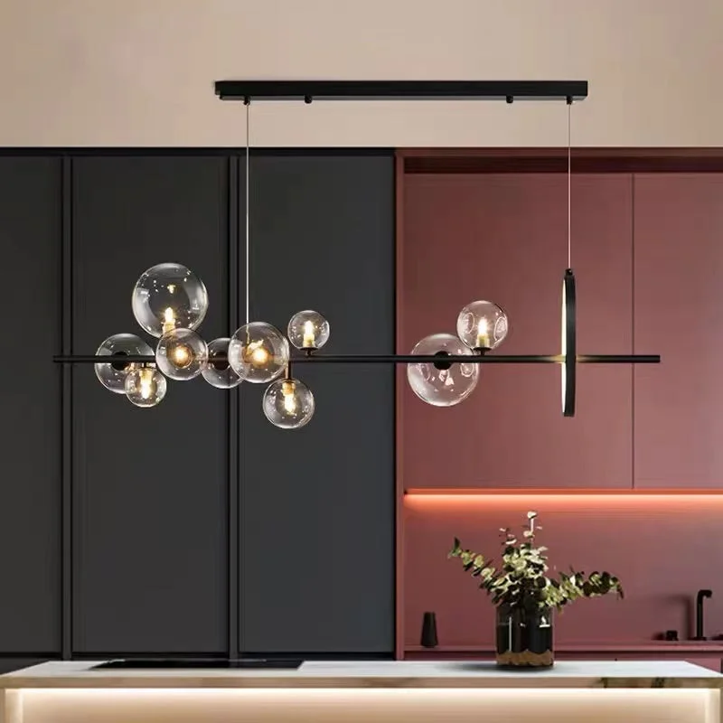 Chandeliers with Metal Frames in Copper FinishChandeliers with Metal Frames in Copper FinishModern Island Lights Glass Globe Shade With Circle LED