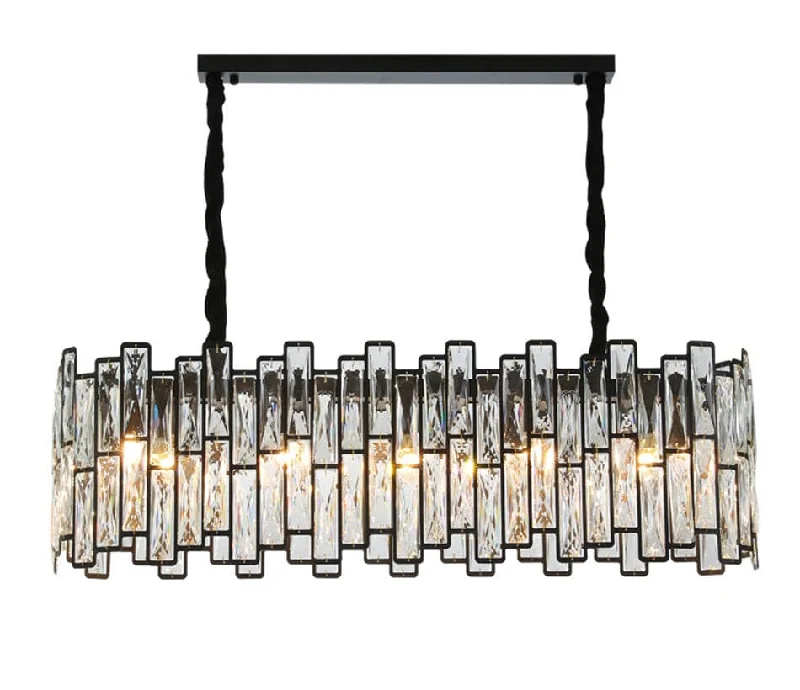 Chandeliers with Metal Frames in Bronze FinishChandeliers with Metal Frames in Bronze FinishModern Chandelier Oval Black Metal Frame With Glass