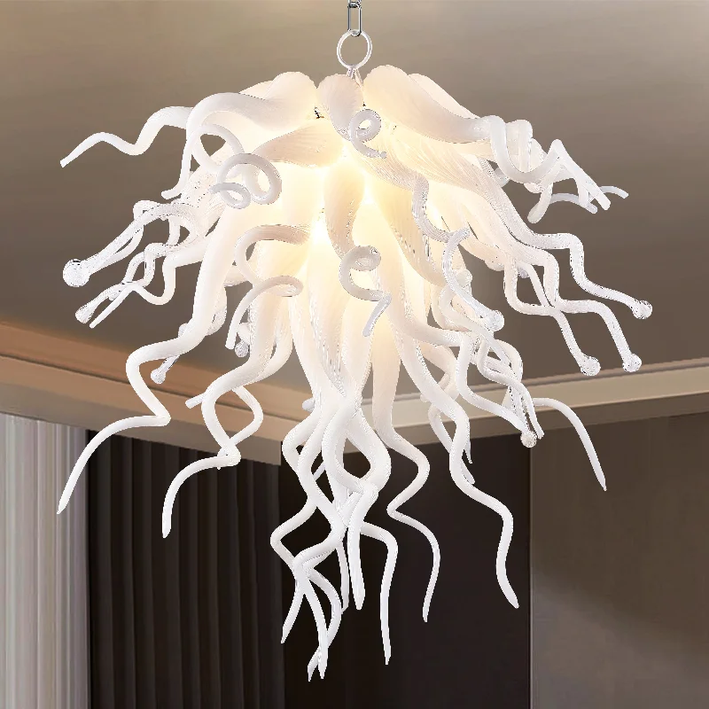 Chandeliers with Adjustable Height for Custom InstallationChandeliers with Adjustable Height for Custom InstallationChihuly Style Murano Glass Chandelier White Color