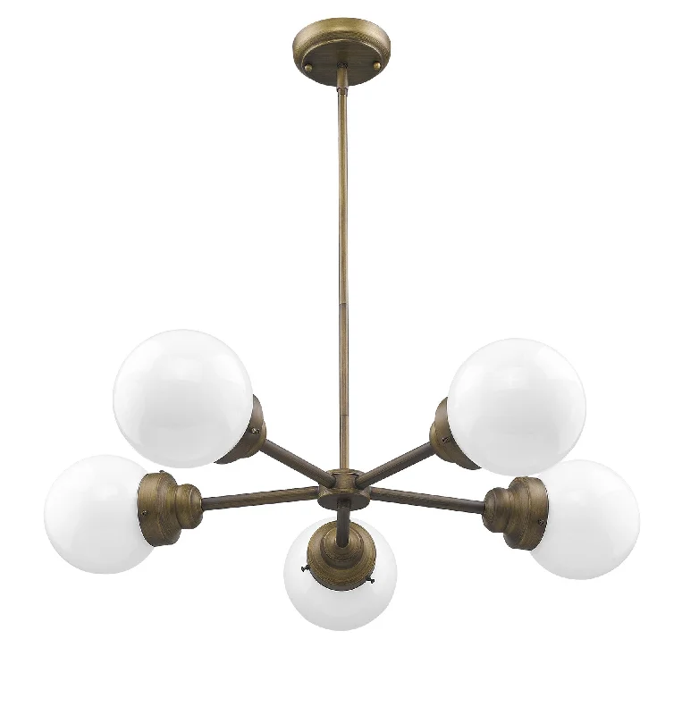 Chandeliers for Dining Rooms to Set the Mood for MealsChandeliers for Dining Rooms to Set the Mood for MealsPortsmith 5-Light Raw Brass Chandelier With White Globe Shades By Homeroots
