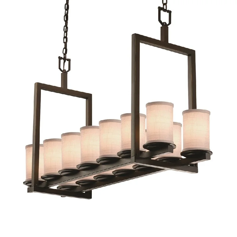 Chandeliers with Metal Frames in Copper FinishChandeliers with Metal Frames in Copper FinishTextile Dakota Dark Bronze Bridge Chandelier (Short), White Cylinder w/ Flat Rim Shade