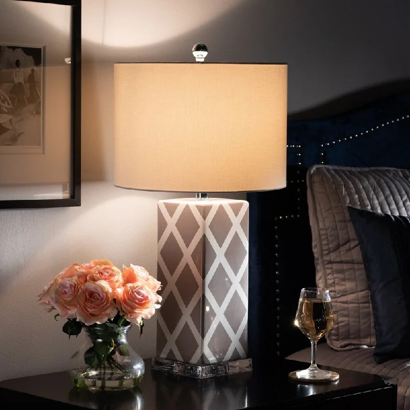 wooden table lamps with natural grain for a warm and organic feelwooden table lamps with natural grain for a warm and organic feelContemporary Gray and White Diamond Patterned Ceramic Table Lamp