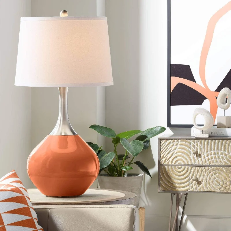 fabric table lamps with a linen shade for a relaxed and breathable lookfabric table lamps with a linen shade for a relaxed and breathable lookModern Table Lamp 31" Tall Robust Orange Glass Brushed Nickel Neck White Tapered Drum Shade