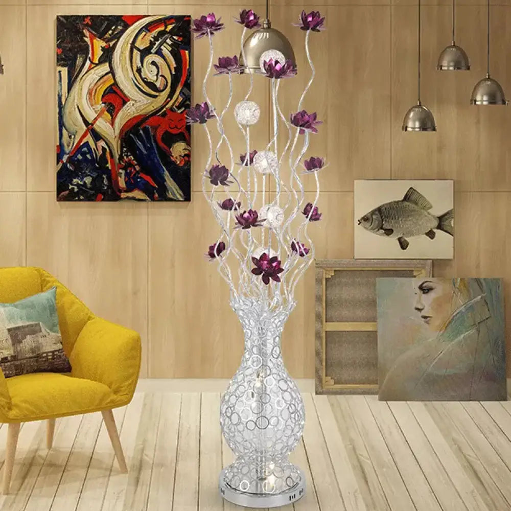 modern minimalist table lamps for contemporary living roomsmodern minimalist table lamps for contemporary living roomsAluminum Floor Lamp with Decorative LED, Vase Shape Stand-Up Design, Blossom and Ball Details, Red/Purple
