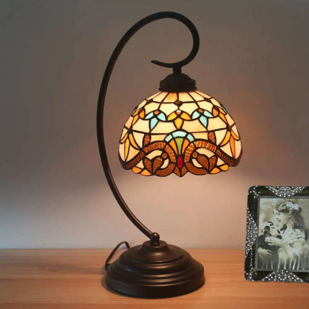 leather table lamps with a distressed texture for a rugged charmleather table lamps with a distressed texture for a rugged charmYellow/Blue Tiffany Style Domed Nightstand Lamp - Stained Art Glass Task Lighting, Curvy Arm